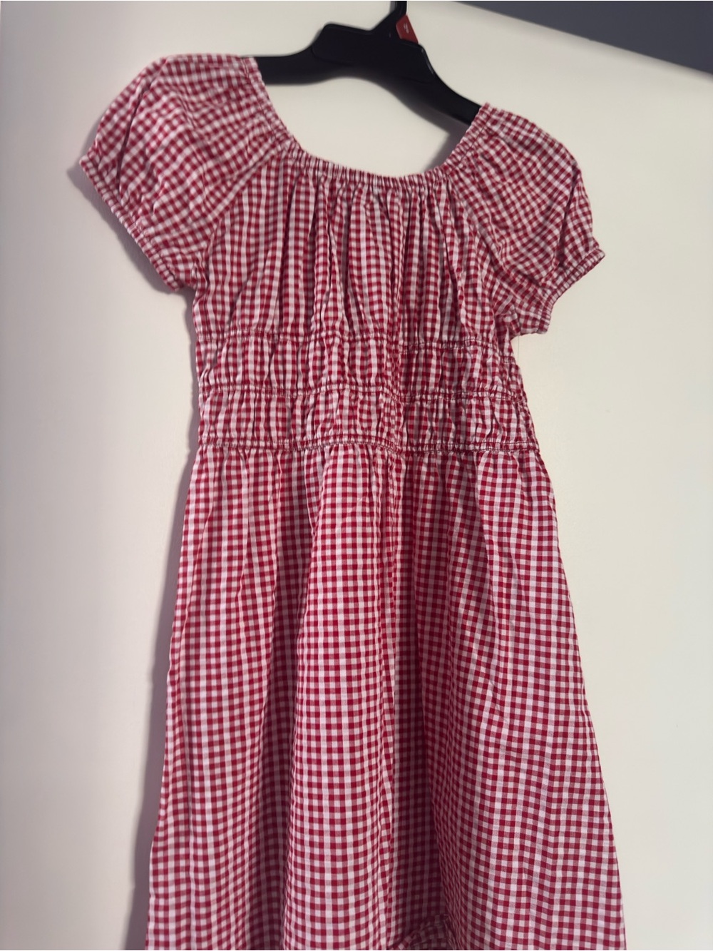 Girls' Red Gingham Smocked Casual Dress